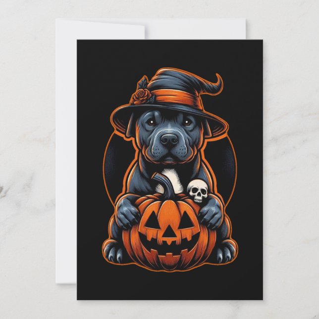 Convites Cachorro Halloween - Bruxa Pitbull (Frente)