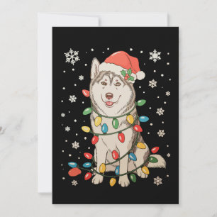 Convites Cachorro Husky Chapéu de Papai Noel Luzes de Natal