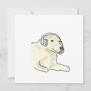 Convites Cachorro Labrador Creme Usando Fones de Ouvido