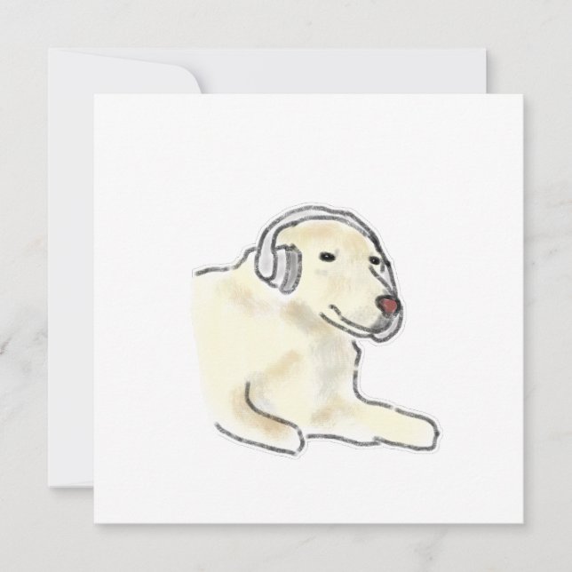 Convites Cachorro Labrador Creme Usando Fones de Ouvido (Frente)