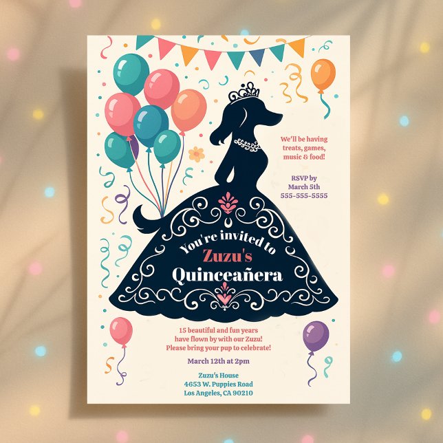 Convites Cachorro Lover é bela Quinceañera Birthday Fiesta (Dog Lover's Beautiful Quinceañera Birthday Fiesta Invitation)