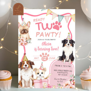 Convites Cachorro Menina Rosa Pronta para a Festa DOIS