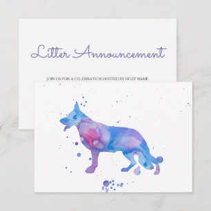 Convites Cachorro Pastor Alemão Aquarela Roxo Azul