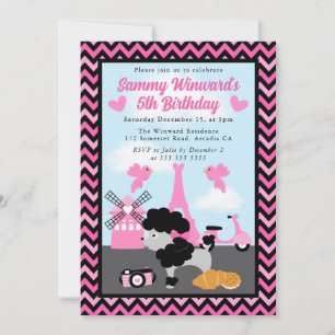 Convites Cachorro Poodle Glamouroso em Paris Aniversário In