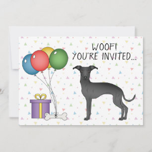 Convites Cachorro Preto da Raça Galgo Italiano Cartoon Aniv