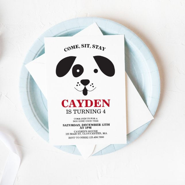 Convites Cachorro preto e branco Aniversário (Criador carregado)