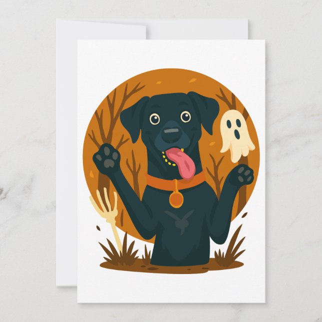 Convites Cachorro Preto Fofo e Assustador com Fantasma  (Frente)