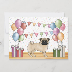 Convites Cachorro Pug Cartoon Colorido Pastéis Aniversário