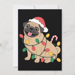 Convites Cachorro Pug de Natal Chapéu do Papai Noel Luzes B