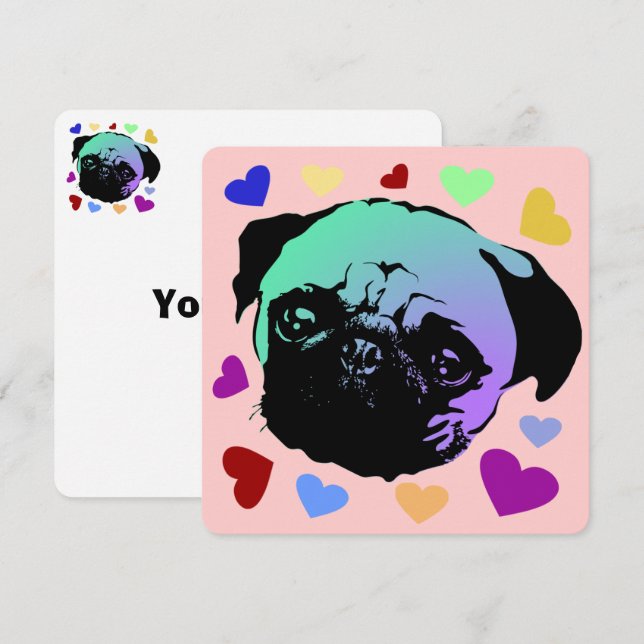 Convites Cachorro Pug Filhote PopArt Estilo Retro (Frente/Verso)