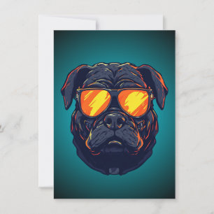 Convites Cachorro Pug Mecha Cyberpunk Óculos de Sol Neon Po