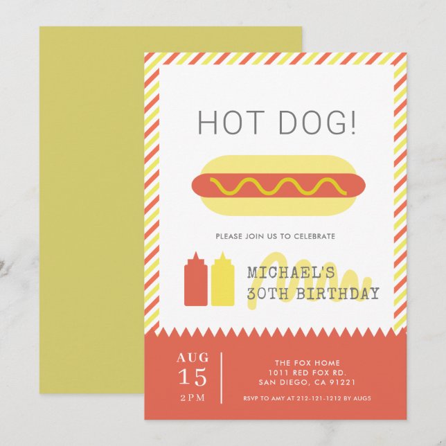 Convites CACHORRO QUENTE! Aniversário do Adulto Vermelho e  (Frente/Verso)