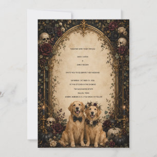 Convites Cachorro Retriever Dourado com Crânio Gótico Perso