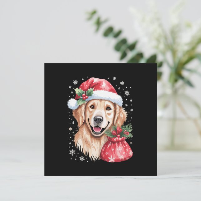 Convites Cachorro Retriever Dourado Luz de Natal Festa de F (Em pé/Frente)