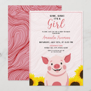 Convites Cachorro Rosa Girassóis Rosa Chá de fraldas