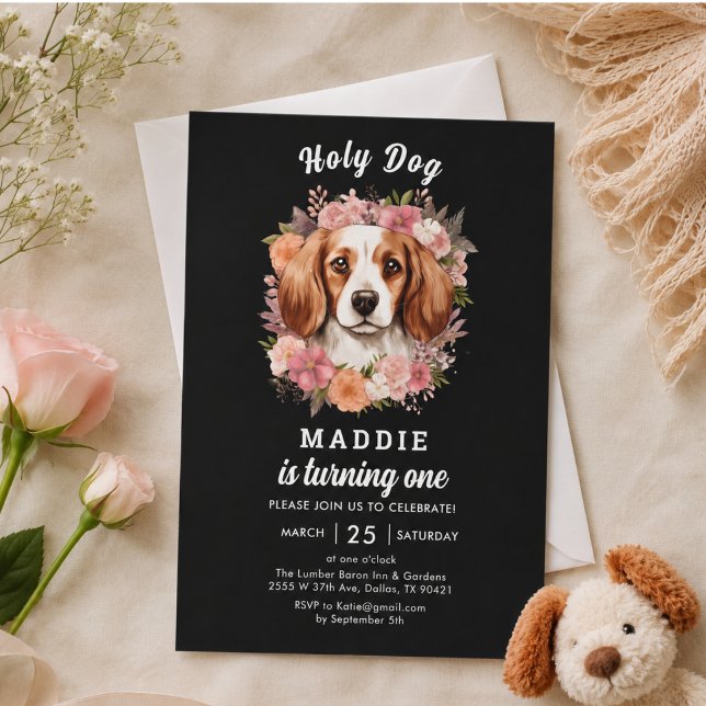 Convites Cachorro Santo, Eu Sou Um! Aniversário de 1 Ano da (Holy Dog, I'm One! Dog Girl 1st Birthday Invitation)