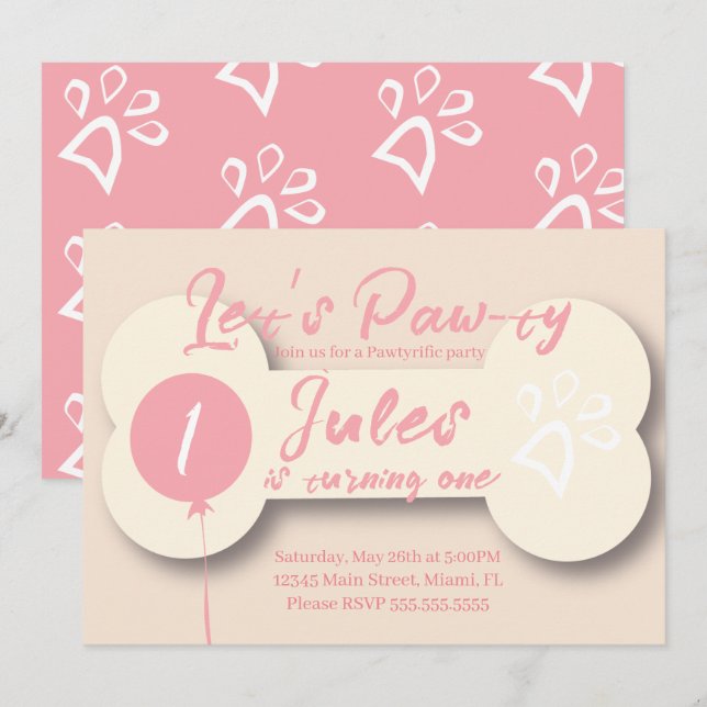 Convites Cachorro Simples de Aniversário Cachorro Osso-do-P (Frente/Verso)