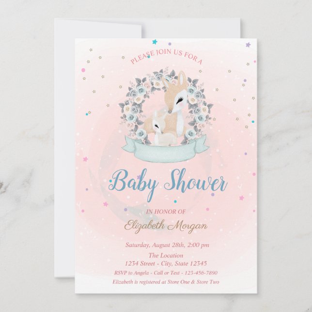 Convites Cachorro, Stars Rosa Azul Chá de fraldas (Frente)