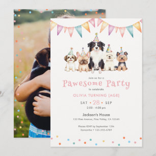 Convites Cachorros de Festa Pawesome para Foto de Aniversár