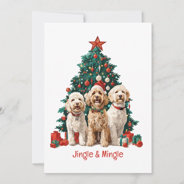Convites Cachorros De Goldendoodle E De Natal (Frente)