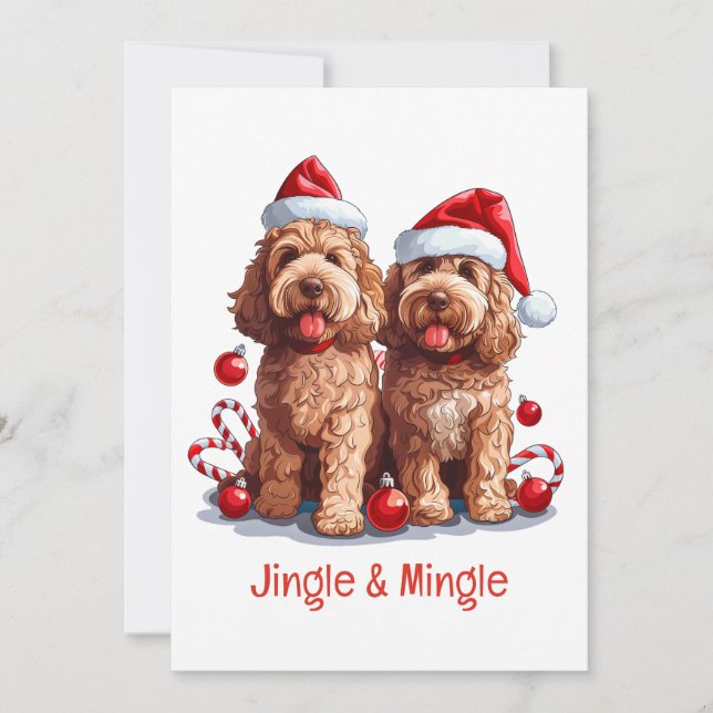 Convites Cachorros De Goldendoodle E De Natal (Frente)