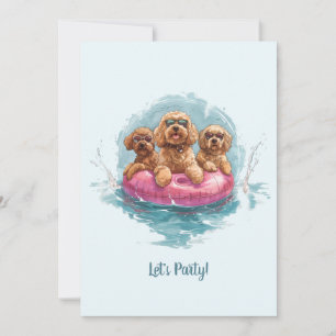 Convites Cachorros de Goldendoodle Piscina de Abacaxi de Ve