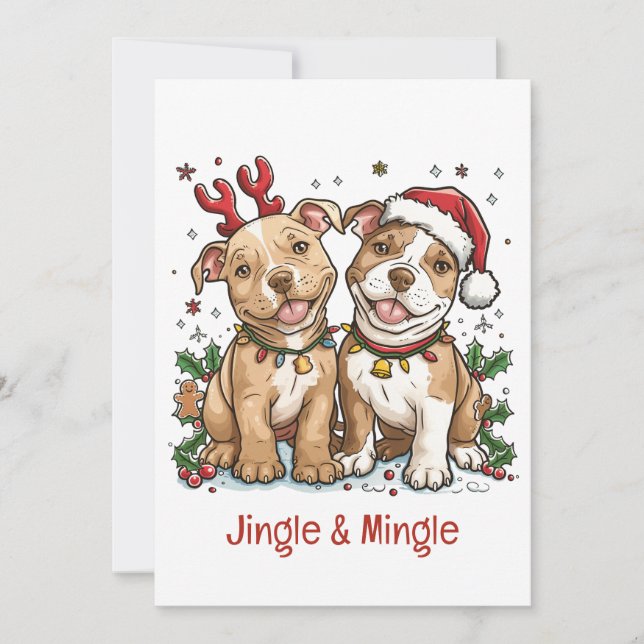 Convites Cachorros De Touro De Natal Jingle E Mingle (Frente)