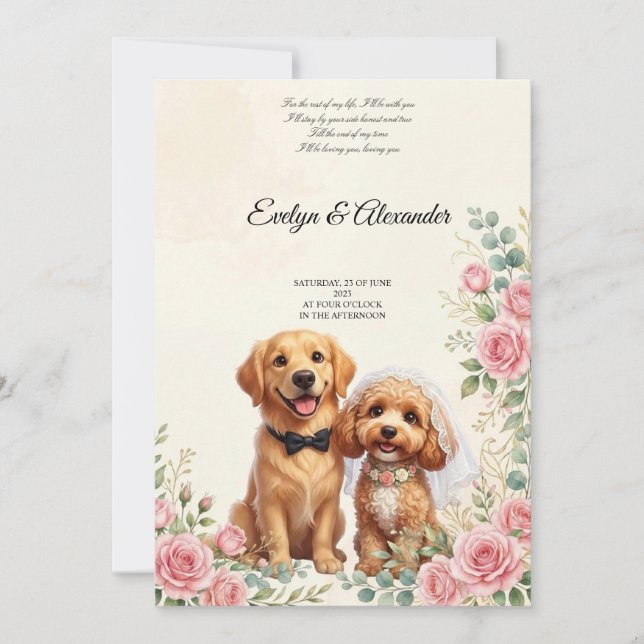 Convites Cachorros Fofos de Casamento  (Frente)