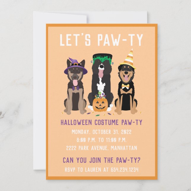 Convites Cachorros Pawty do Halloween (Frente)