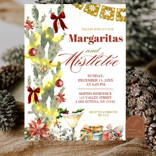 Convites Cacto com Laço Vermelho Margaritas e Visco de Nata