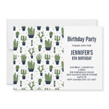 Cacto Verde em Potes Flores Padrão Aniversário