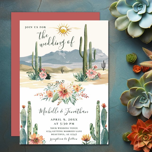 Convites Cactos de Flor bonito | Casamento no Deserto de Ca (Pretty Flowering Cacti  Cactus Desert Wedding Invitation)