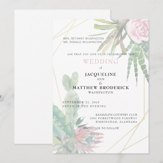 Convites Cactos Modernos Pais Tropicais Casamento Matte (Frente/Verso)