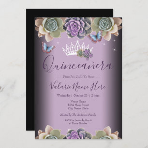 Convites Cactus e Butterfly Elegante Quinceanera Invitation