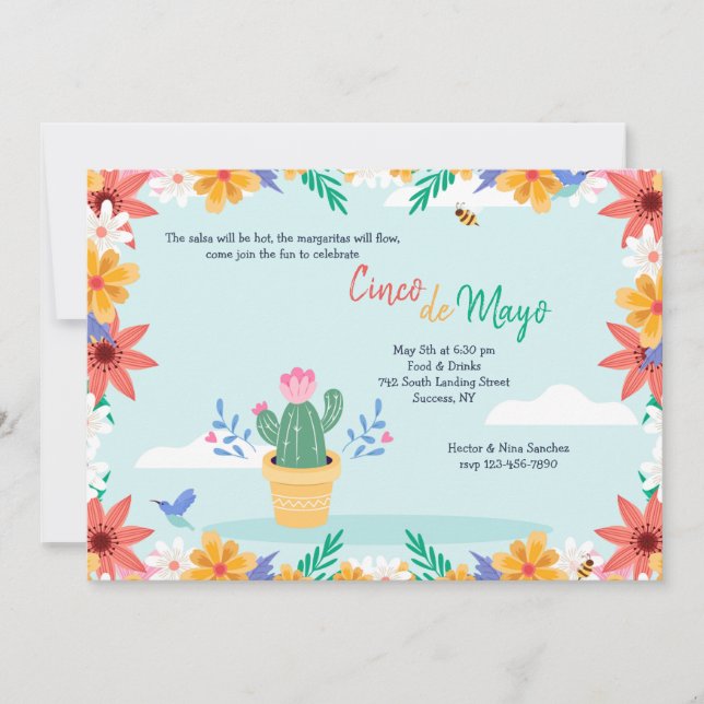 Convites Cactus em Bloom Cinco de Mayo (Frente)