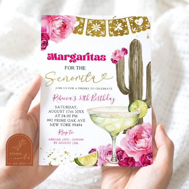 Convites Cactus Floral Fiesta Margarita, Quente-Rosa, (Criador carregado)