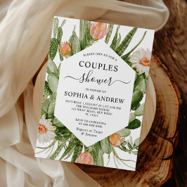 Convites Cactus Flowers Frame Couples Shower Invitation