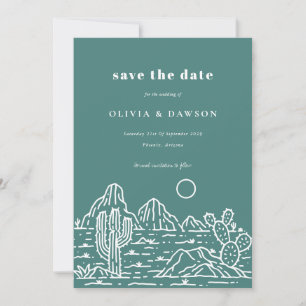Convites Cactus Line Art Desert Foto para Salvar a Data