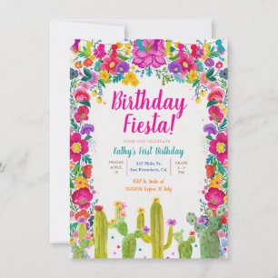 Convites Cactus primeiro aniversario Flor Mexicano Fiesta