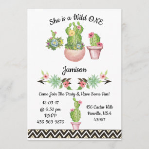 Convites Cactus Succulent Southwestern Wild One Invite