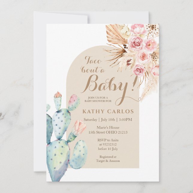 Convites Cactus Taco "Bout A Baby Pampas Grass Invance (Frente)