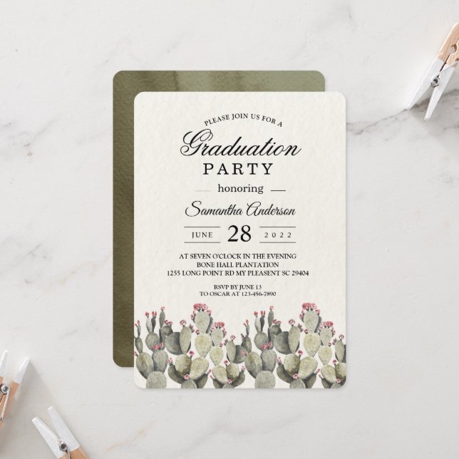Convites Cactus Verde Moderno (Frente/Verso In Situ)
