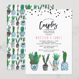 Convites Cactus Verde Moderno & Pontos   Chá de Casal