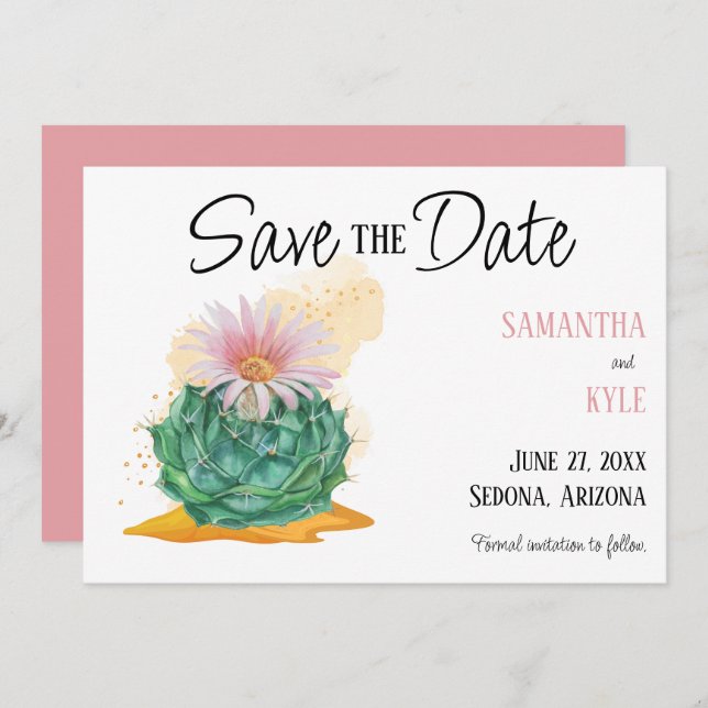 Convites Cactus Wedding Save the Date (Frente/Verso)