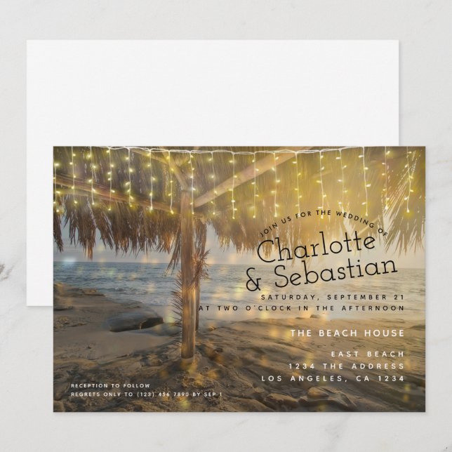 Convites Cadeia de Luz de Casamento de Praia Personalizada (Frente/Verso)
