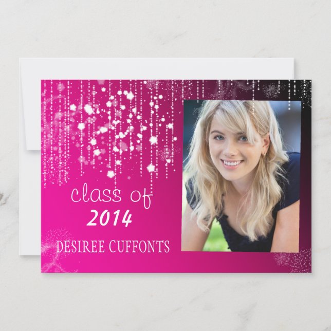 Convites Cadeias de Graduação de Fotos Rosa-Quente Claro (Frente)