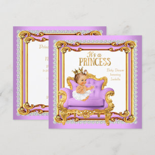 Convites Cadeira de Chá de Bebê Princesa Lilás Rosa Dourado