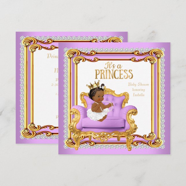 Convites Cadeira de Chuveiro de Bebê Princesa Lilás Rosa Do (Frente/Verso)
