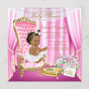 Convites Cadeira de Ouro Rosa Chuveiro de Bebê Princesa Étn