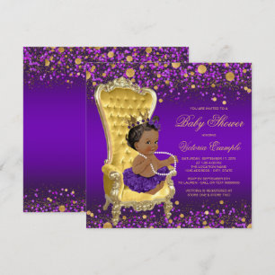 Convites Cadeira de Ouro Roxo Chuvada de Bebê Princesa Étni